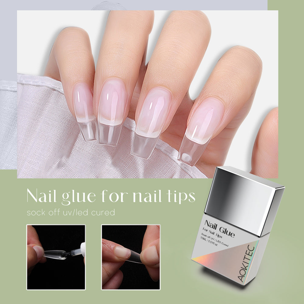 AILLSA Gel Nail Glue for Acrylic Nails, 4 in 1 Super Strong Nail Gel Glue  for Fake Nail Tips Curing Needed,13ml High Capacity Long Lasting Brush On Nail  Glue for Rhinestone Pearl